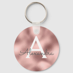 Porte-clés Rose Gold Pink Foil & Monogramme Pailleté