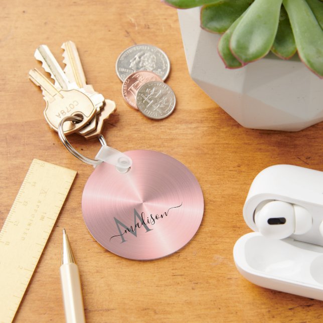Porte-clés Rose Gold Radial Nom du script métallique (Bureau)