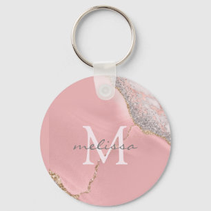 Porte-clés Rose Gold Rose Girl Monogramme Nom Parties scintil
