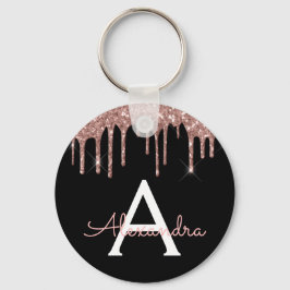 Porte-clés Rose Gold Rose Noir Pailleté Monogramme