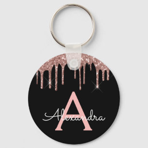 Porte-clés Rose Gold Rose Noir Pailleté Monogramme