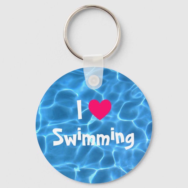 Porte-clés Rose J'aime Nager Piscine Bleue (Recto)