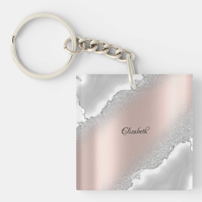 Porte-clés Rose moderne élégante Parties scintillant or Marbr (Devant)