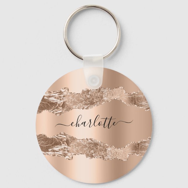 Porte-clés Rose or agate marbre nom script (Recto)