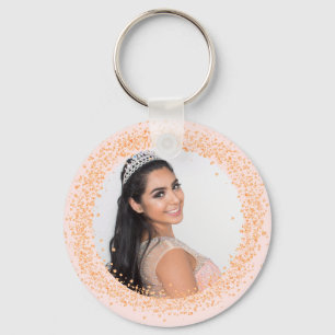 Porte-clés Rose or photo scintille fille