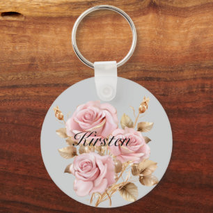Porte-clés Rose or rose gris Floral