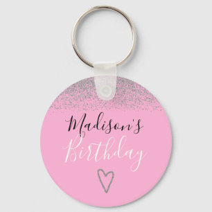 Porte-clés Rose Pailleté Argent Anniversaire Fille