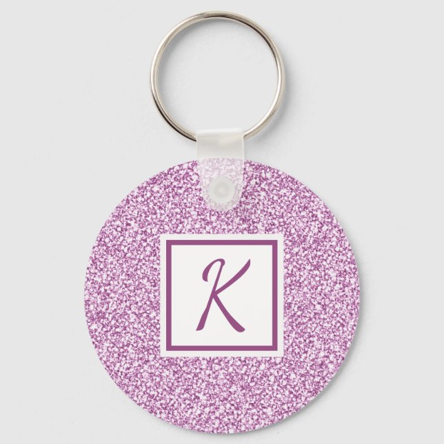 Porte-clés Rose pailleté personnalisé avec monogramme (Recto)