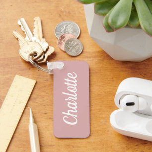 Porte-clés Rose Poussiéreux & Nom Personnalisé Blanc