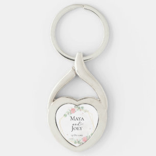 Porte-clés Rose romantique Mariage géométrique