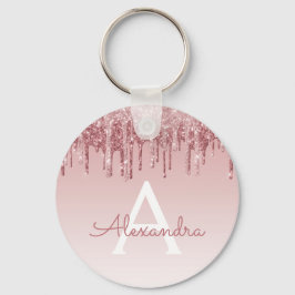 Porte-clés Rose Rose Parties scintillant Or & Monogramme étin