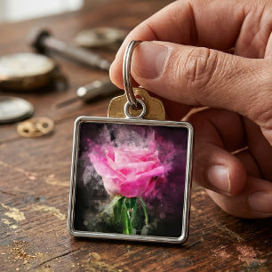 Porte-clés Rose roseau aquarelle sur fond noir