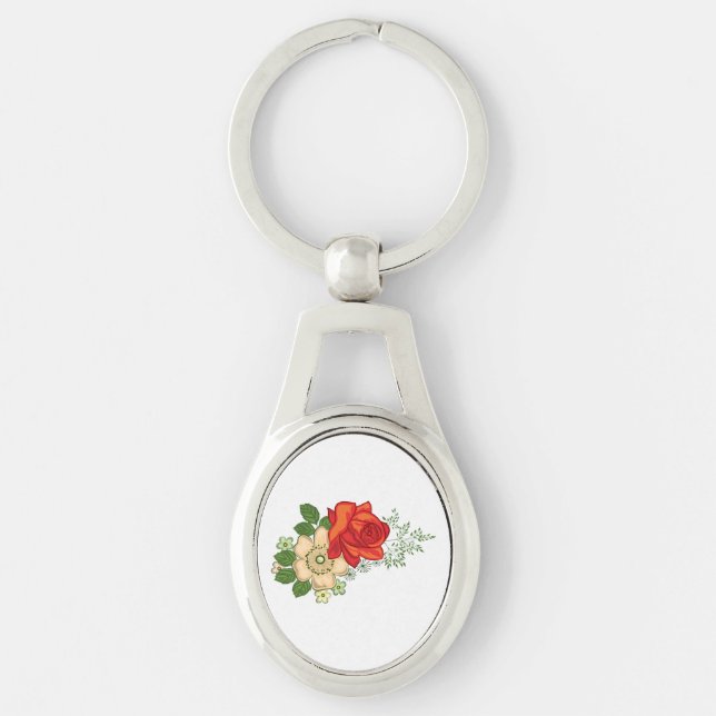 Porte-clés Rose rouge et marguerites (Devant)