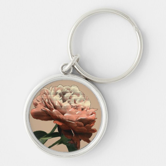 Porte-clés Rose rouge rubis aux accents blancs (Devant)