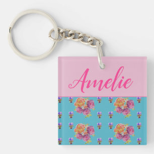 Porte-clés Rose rouge Shabby Chic Aqua Turquoise Floral Flowe