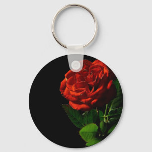 Porte-clés Rose rouge sur Floral noir
