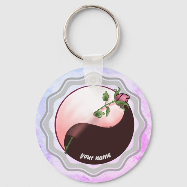 Porte-clés Rose rouge yin yang porte - clé (Recto)