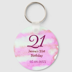 Porte-clés Rose vert pastel 21e anniversaire simple nom date