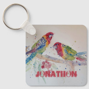 Porte-clés Rosella Parrot Oiseau Aquarelle Garçons Nom Cercle