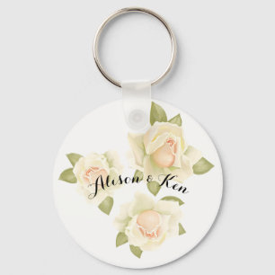 Porte-clés Roses blanches avec nom personnalisé