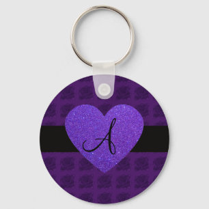 Porte-clés Roses de monogramme de coeur pourpre
