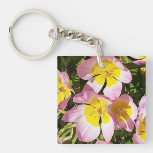 Porte-clés Roses et Fleurs Jaunes Cercle de clé acrylique