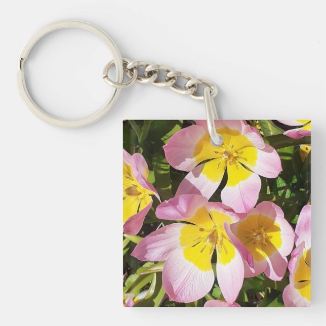 Porte-clés Roses et Fleurs Jaunes Cercle de clé acrylique (Devant)