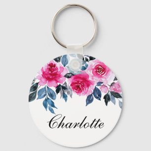 Porte-clés Roses rose d'aquarelle féminine personnalisées