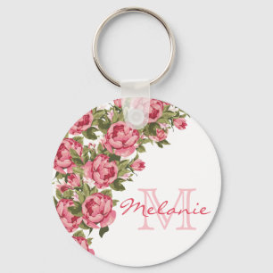 Porte-clés Roses roses vintages rose pâle Nom des pivoines, m
