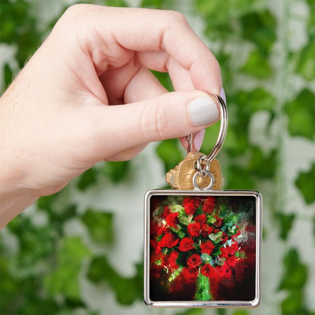 Porte-clés Roses rouges Bouquet d'aquarelle de fleur - bb (Créateur téléchargé)