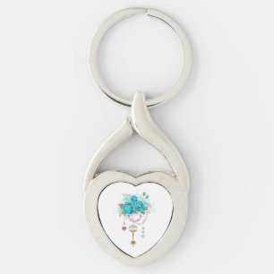 Porte-clés Roses turquoise avec touches
