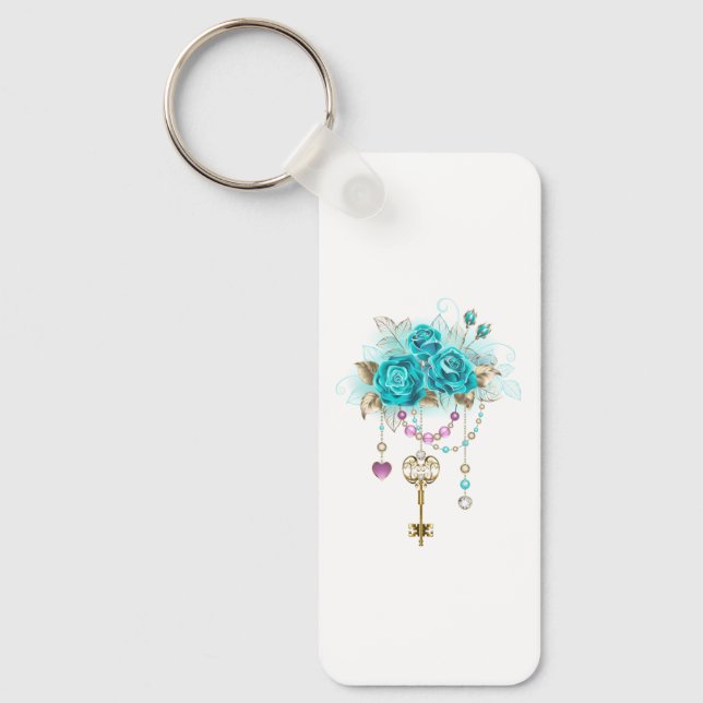 Porte-clés Roses turquoise avec touches (Recto)