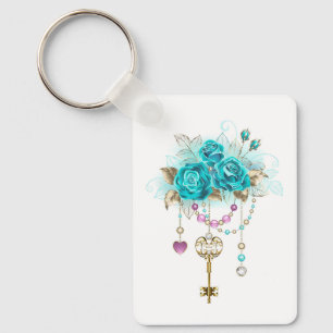 Porte-clés Roses turquoise avec touches