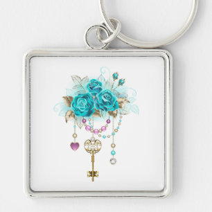 Porte-clés Roses turquoise avec touches