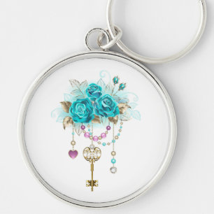 Porte-clés Roses turquoise avec touches