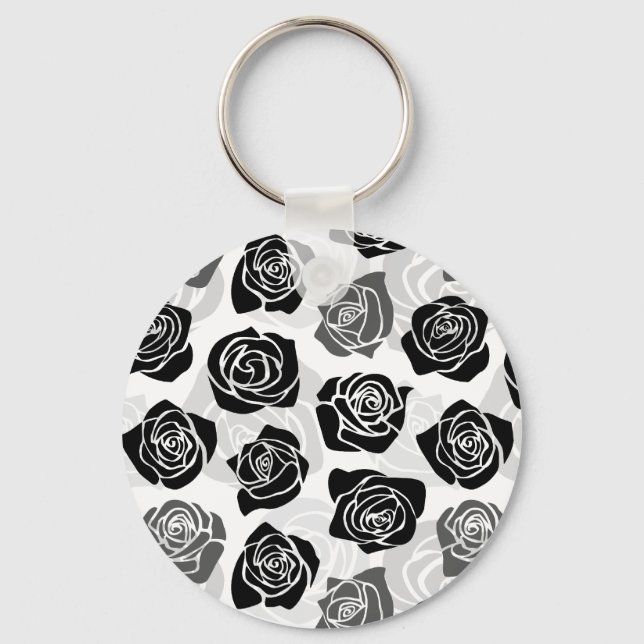 Porte-clés Roses Vintages chic en noir et blanc (Recto)