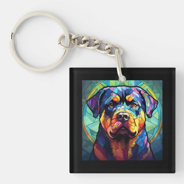 Porte-clés Rottweiler en vitrail  (Devant)