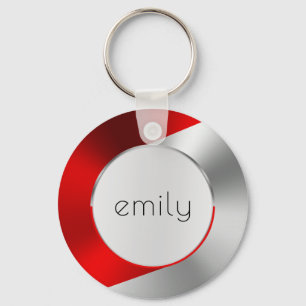 Porte-clés Rouge & Argent Moderne Métallurgique Design géomét