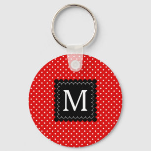 Porte-clés Rouge Blanc Pois Motif Noir Monogramme Design
