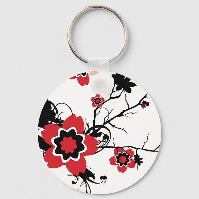 Porte-clés Rouge cerise en fleurs Sakura Design (Recto)