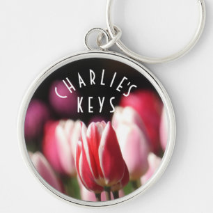 Porte-clés Rouge et blanc, Tulipes roses *personnaliser*