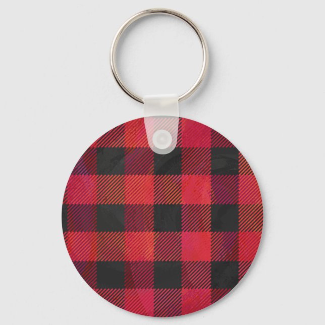 Porte-clés Rouge et noir À damiers plaid (Recto)