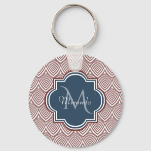 Porte-clés Rouge foncé Déco pétoncles bleu marine Monogramme 