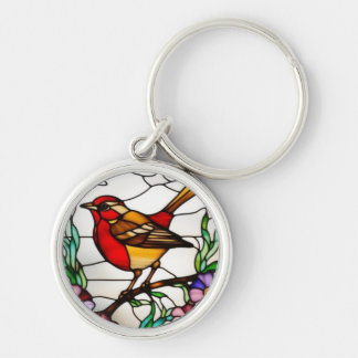 Porte-clés Rouge-gorge lumineux en vitrail