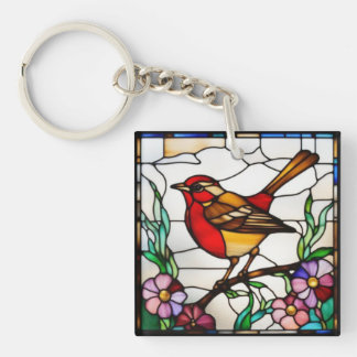 Porte-clés Rouge-gorge lumineux en vitrail