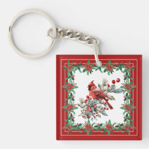 Porte-clés Rouge Mockingbird Poinsettia Frontières Élégantes