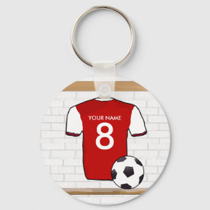 Porte-clés Rouge personnalisé avec maillot de football blanc
