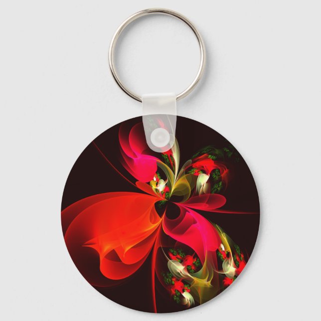 Porte-clés Rouge Vert Floral Moderne Art Abstrait Motif #02 (Recto)