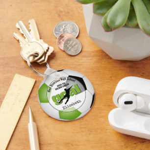 Porte-clés rouge vif noir soccer but filles nom de l'équipe