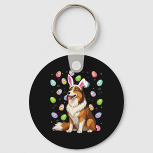 Porte-clés Rough Collie Chien Pâques Chasse aux oeufs Bunny P